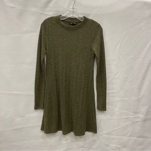 Top Shop Textured Ribbed Green Midi Long Sleeve Dress Size 6